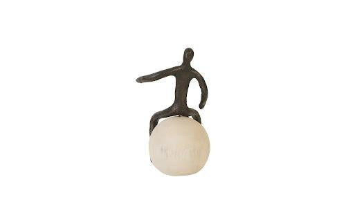 Phillips Collection Abstract Figure on Bleached Wood Base Bronze Finish Left Arm Down Accent