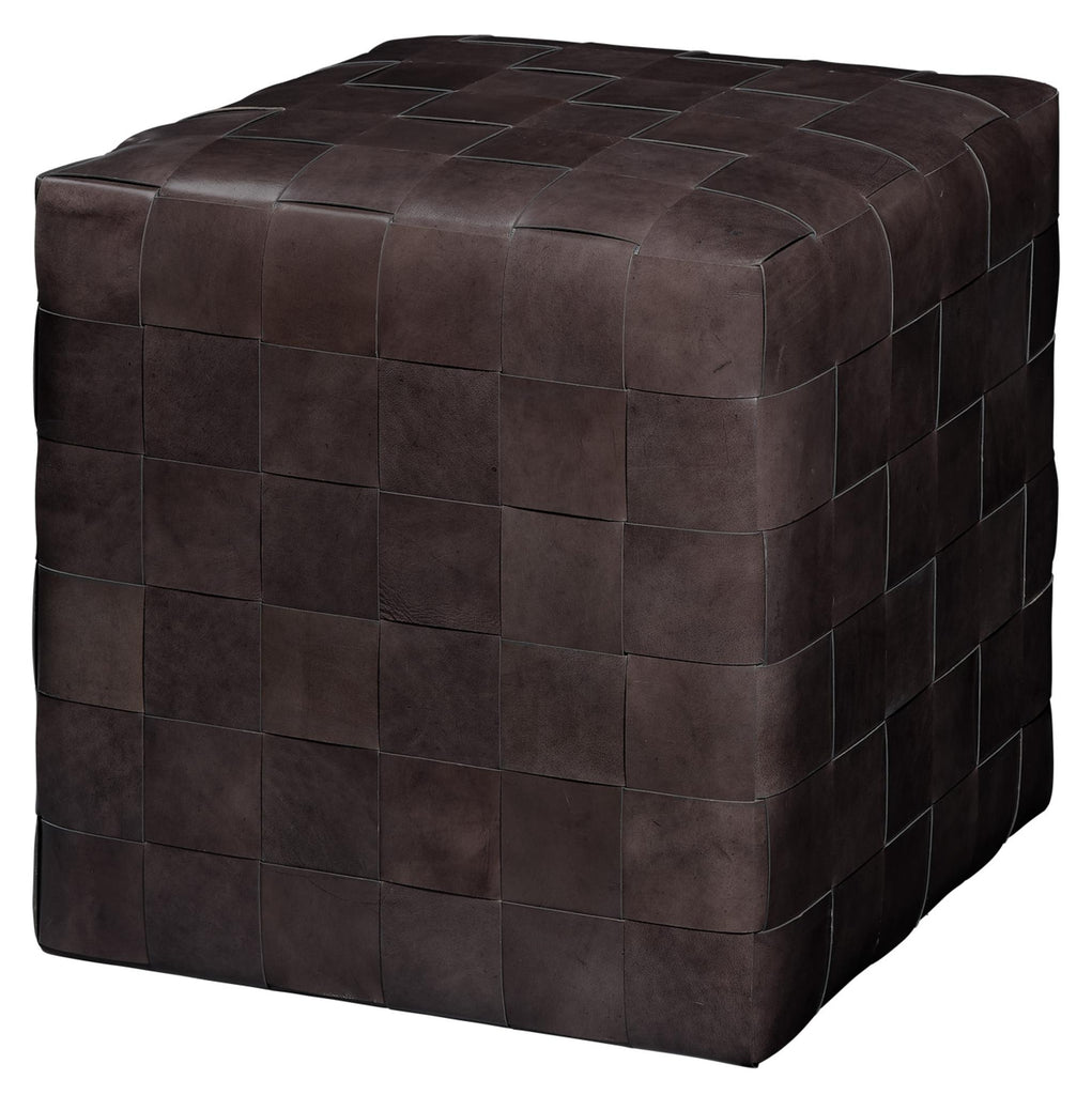 Jamie Young Woven Leather Ottoman, Dark Grey