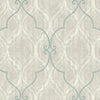 Seabrook Corsica Ogee Linen And Teal Wallpaper