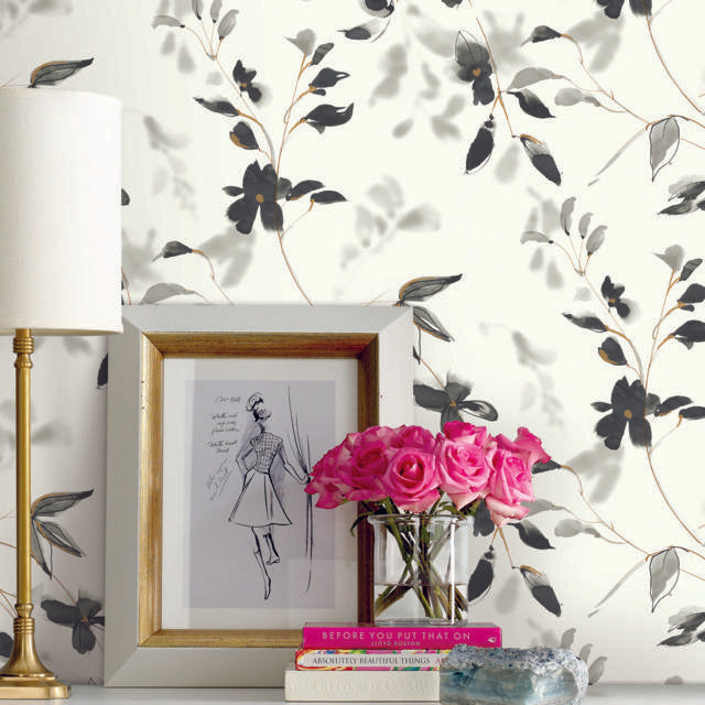 Candice Olson Linden Flower Peel and Stick Black Wallpaper