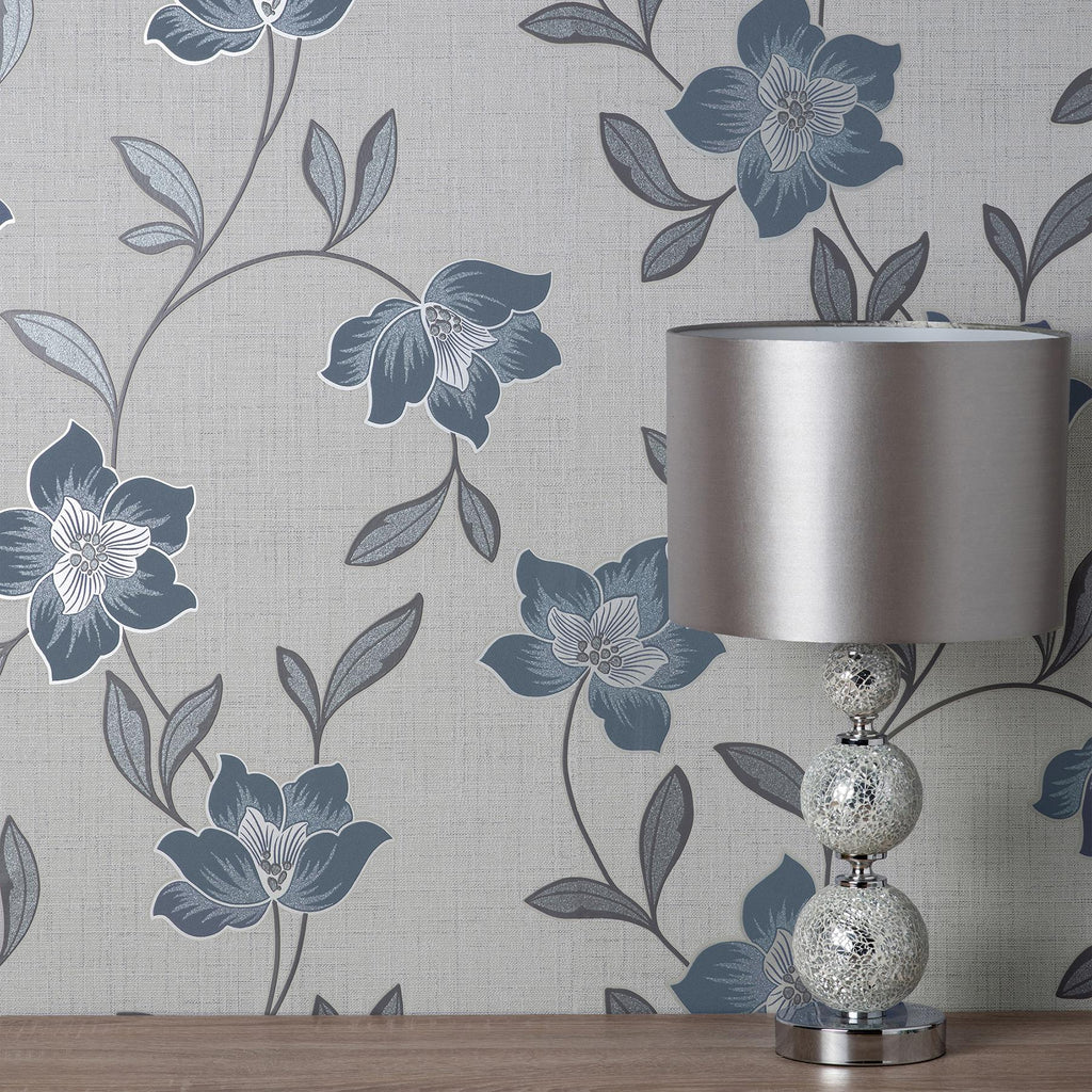 Brewster Home Fashions Larson Floral Blue Wallpaper