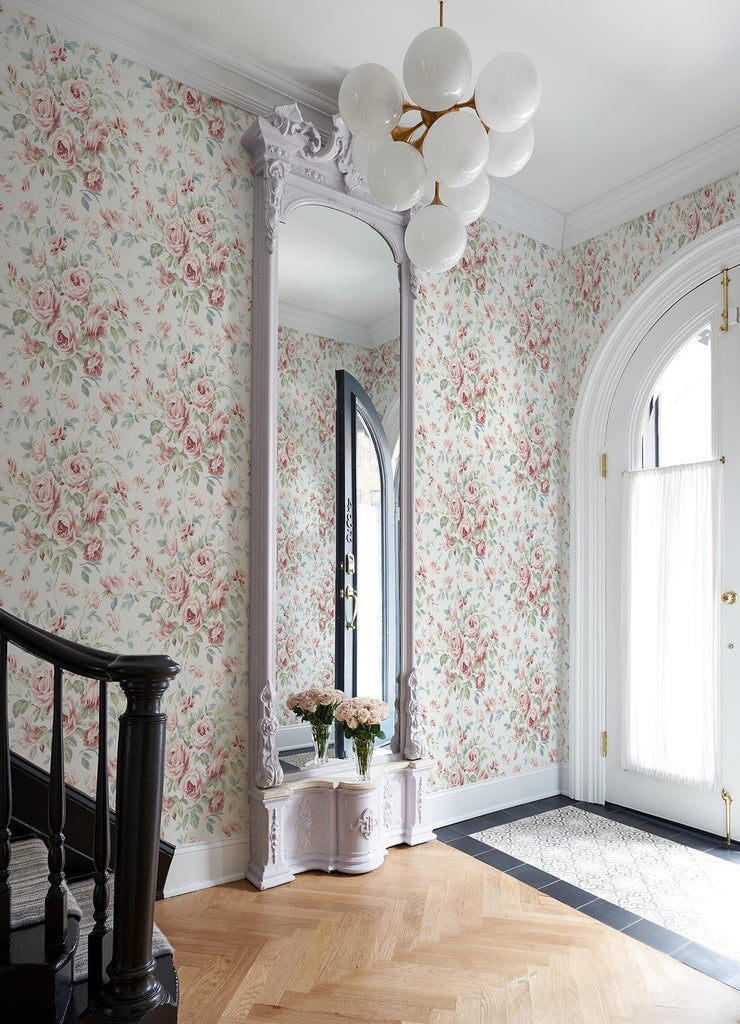 Brewster Home Fashions Manon Rose Stitch Rasberry  Wallpaper