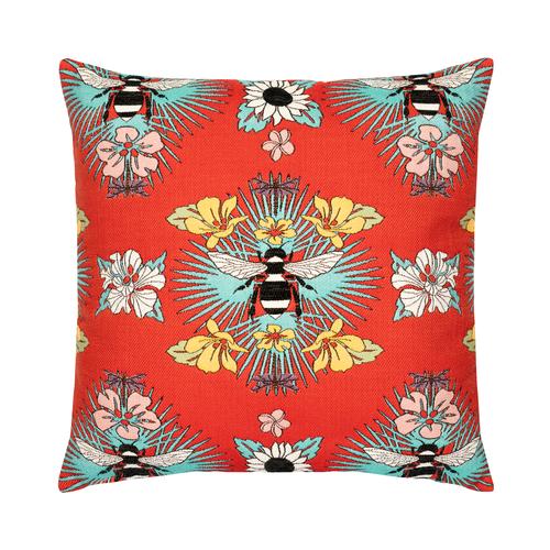Elaine Smith Tropical Bee Red Red Pillow