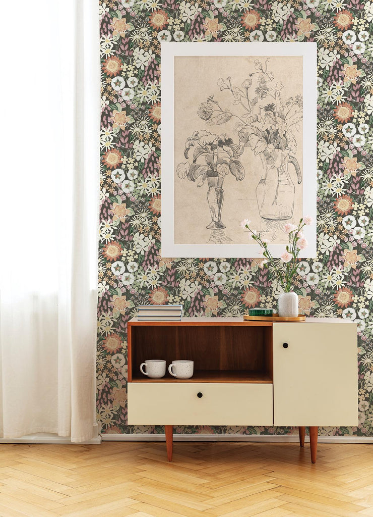 A-Street Prints Karina Wildflower Garden Rasberry  Wallpaper