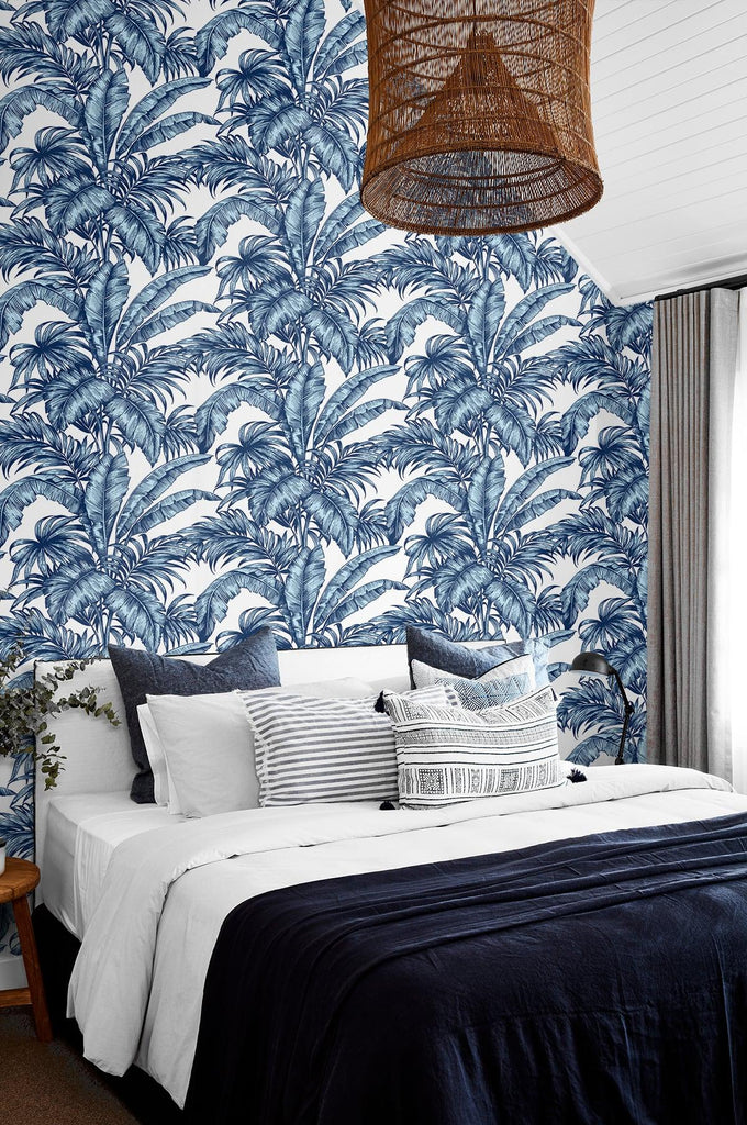 Seabrook Palm Jungle Blue Wallpaper