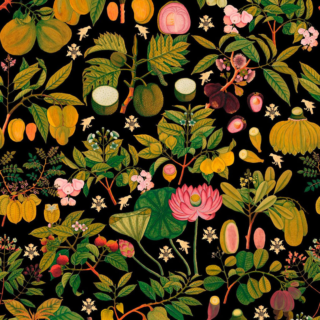 MindTheGap ASIAN FRUITS AND FLOWERS Anthracite Green, Black, Pink Wallpaper