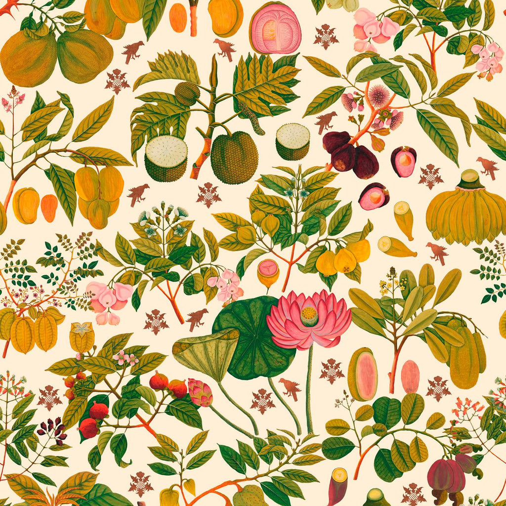 MindTheGap ASIAN FRUITS AND FLOWERS Green, Taupe, Pink Wallpaper