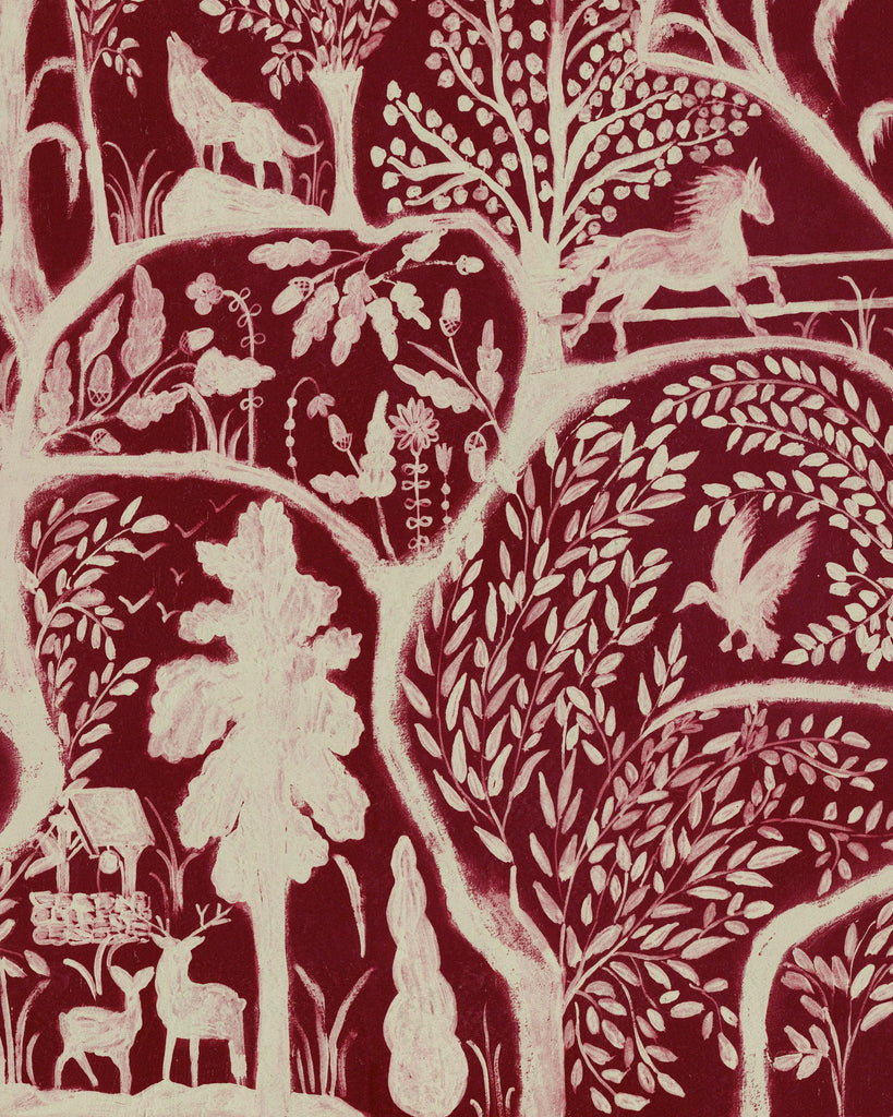 MindTheGap THE ENCHANTED WOODLAND RED/TAUPE Wallpaper