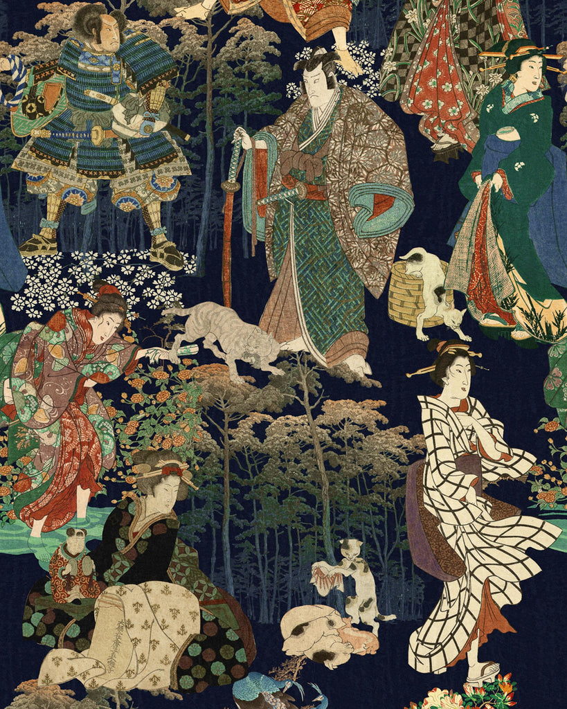 MindTheGap SAMURAI AND GEISHA ANTHRACITE/GREEN/RED/BROWN Wallpaper