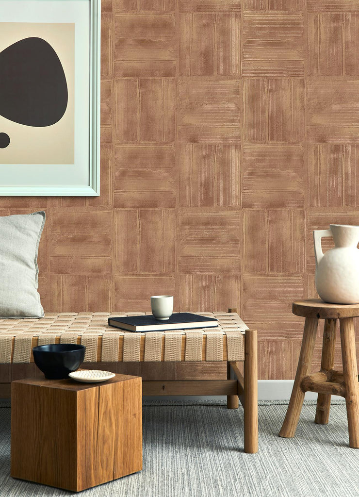 Brewster Home Fashions Jasper Block Texture Rust Wallpaper