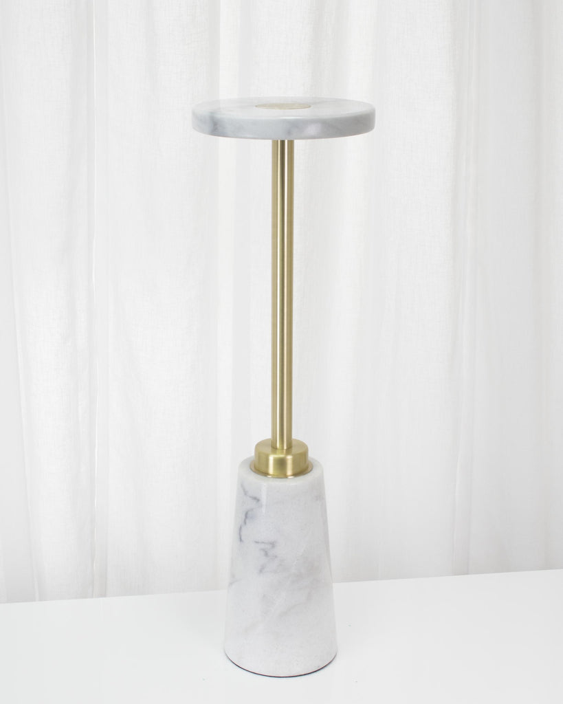 Couture Sammy Drink White Marble and Metal Accent Tables