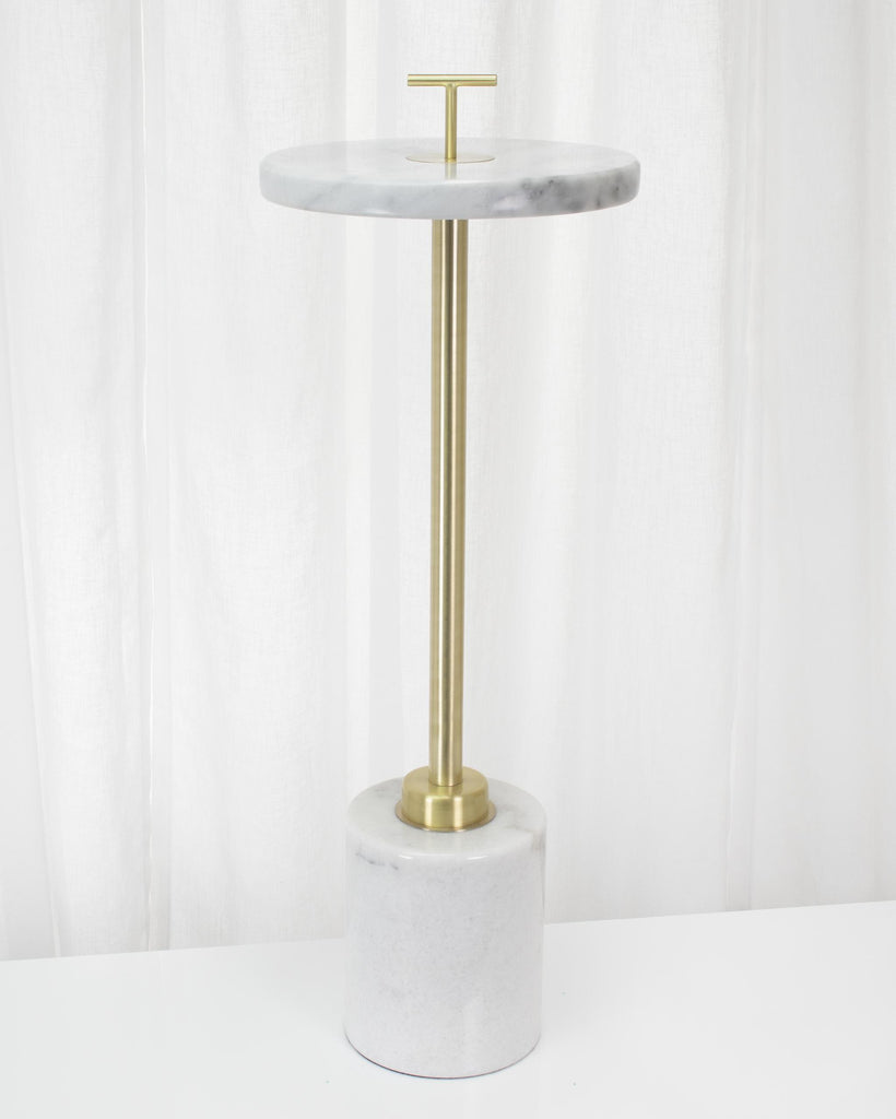 Couture Dean Drink White Marble and Metal Accent Tables