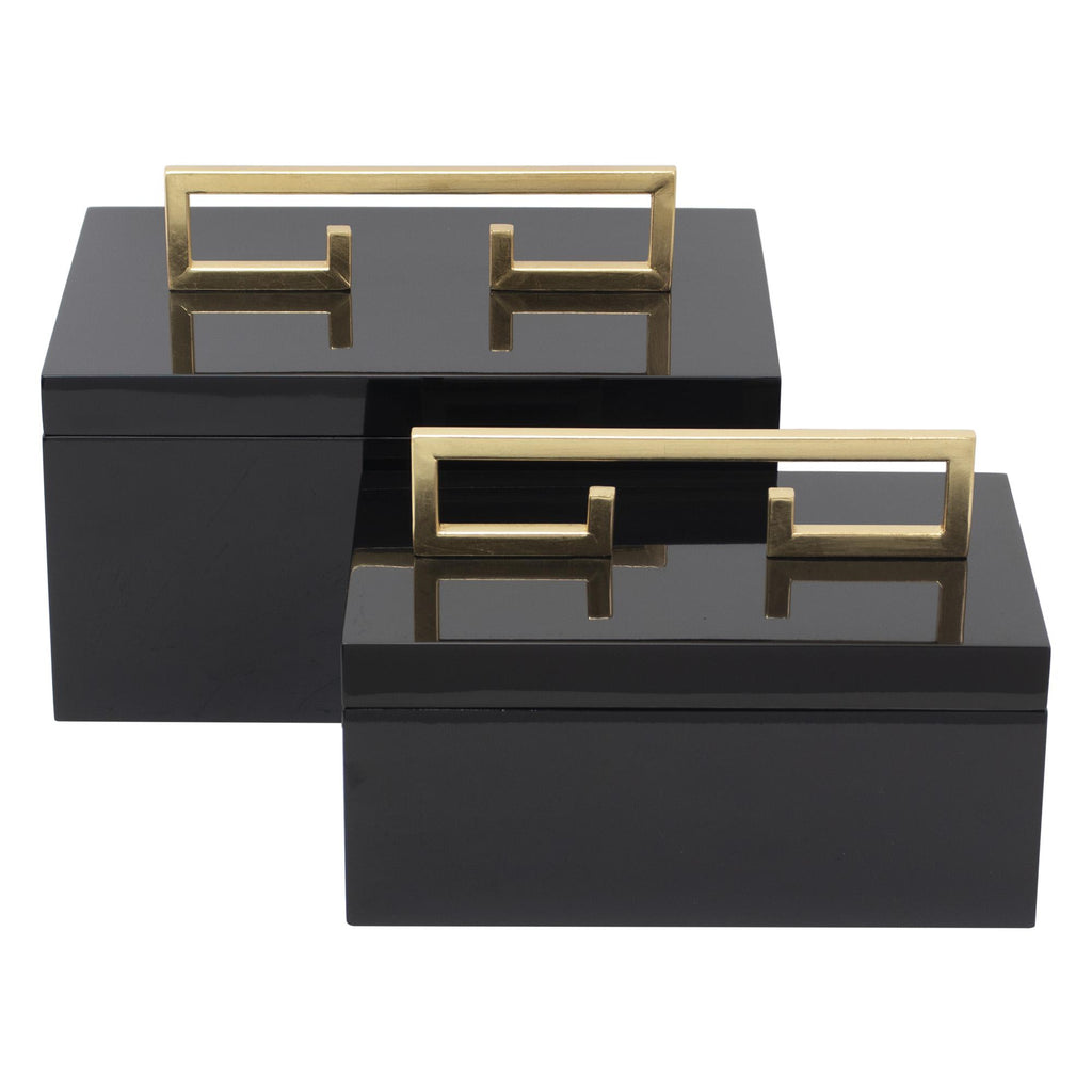 Couture Avondale Boxes High Gloss Black Lacquer Box with Gold Leaf Handle Decorative Accents