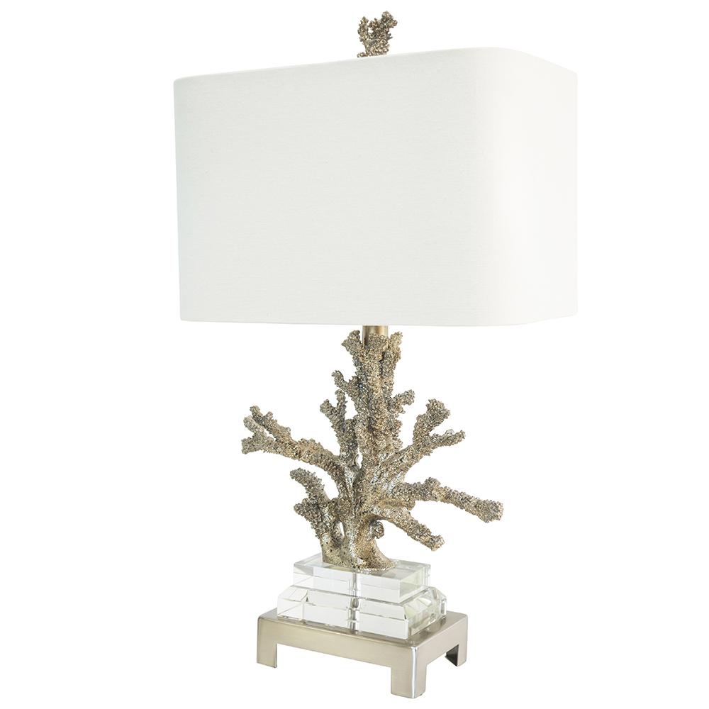 Couture 25.5"H Silver Coral Gilt Silver, Brushed Steel and Crystal Table Lamps