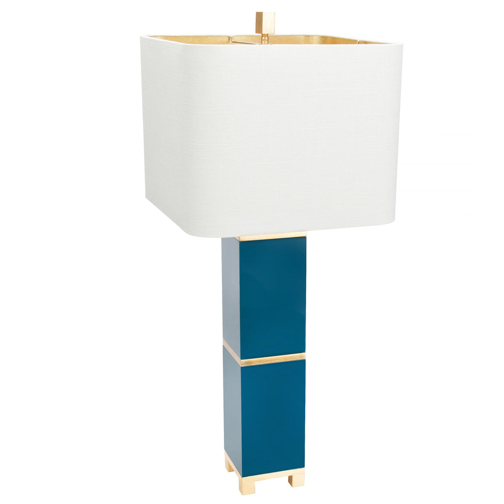 Couture 34.5"H Peacock Teal Glossy Peacock Teal and Gold Leaf Table Lamps