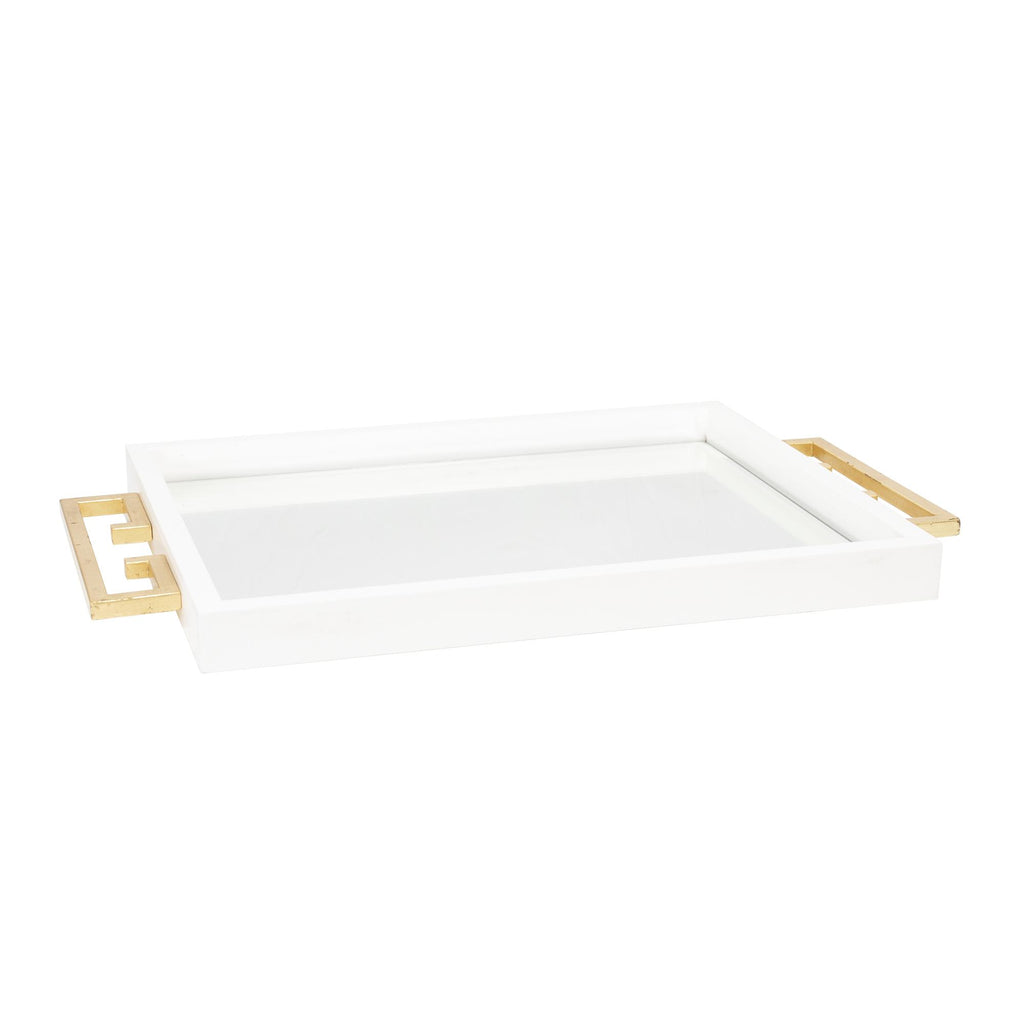 Couture Avondale Tray High Gloss White Lacquer and Gold Leaf Decorative Accents