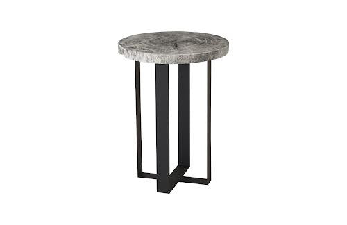 Phillips Chuleta Bar Table on Black Metal Base Chamcha Wood Gray Stone