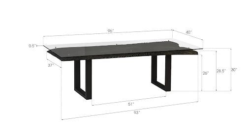 Phillips Chainsaw Dining Table with Glass Burnt Black Black Iron U Legs