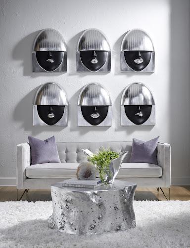 Phillips Fashion Faces Wall Art Large Pout Black and Silver Leaf