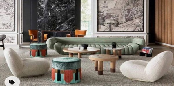 Boucle fabric, Emily Henderson boucle, green modern sofa