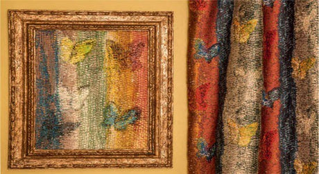 insects fabrics butterflies colors red blue yellow pattern curtains art