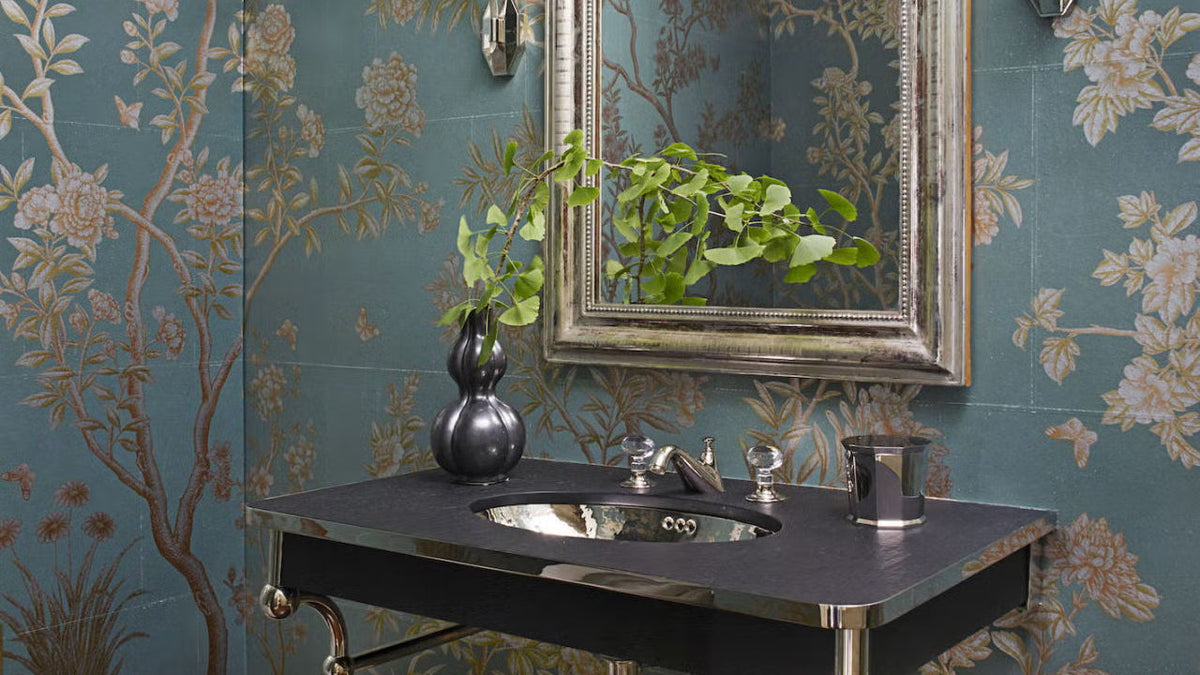 ELEGANT TEAL FLORAL POWDER ROOM – DecoratorsBest