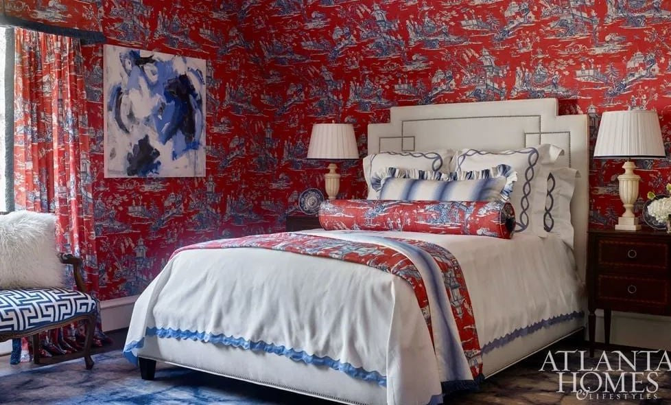 Red & Blue Toile Bedroom