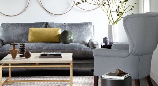 James Huniford Fabrics sofa couch living room decor gray