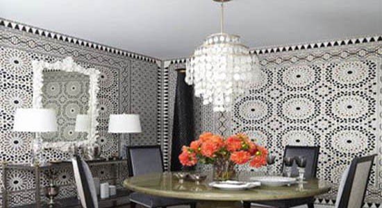metallic wallpaper black white gray pattern wall living room