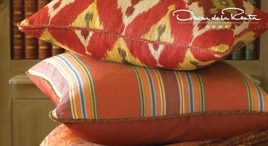 oscar de la renta red yellow orange green cushions