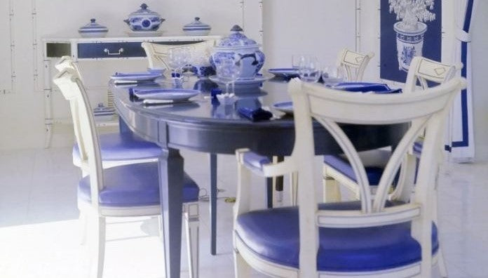 Blue Dining room, blue and white dining room, pantone color of the year 2020