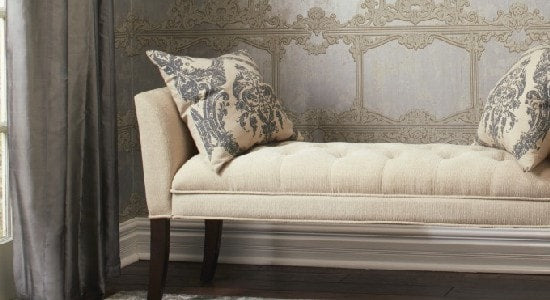 ronald redding wallpaper blue cushions sofa couch