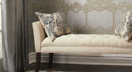 ronald redding wallpaper blue cushions sofa couch