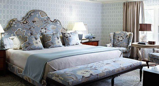 Bed and bench using Schumacher pattenr fabric