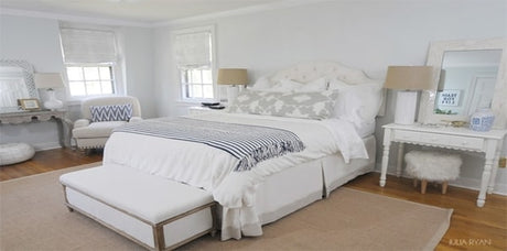 Grey Bedroom with schumacher garden of persiafabric