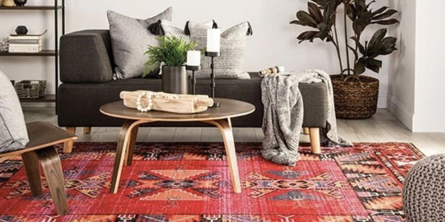 red rug, traditional rug, transitional decor