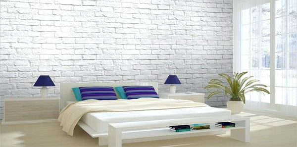White wallpaper faux stone work wallcovering