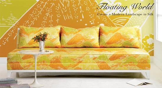 Silk fabric orange yellow couch