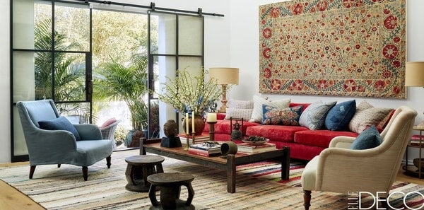 boho fabrics elegant blue orange red green couch sofa chair cushions