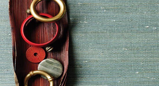 grasscloth wallpaper green blue rings warmth texture