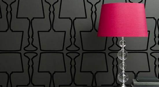 flocked wallpaper gray wall pink black lamp outline silhouette wall