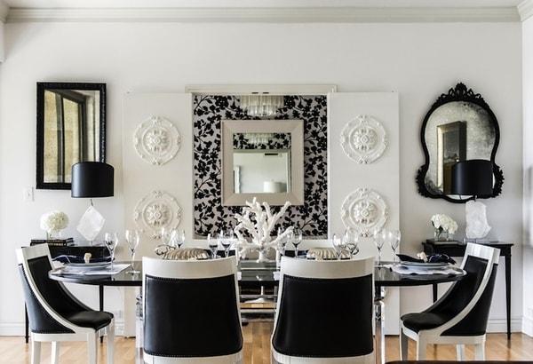 black and white dining room