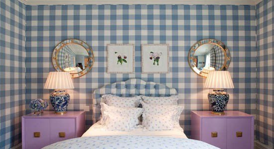checks and plaids wallpaper traditional blue white squares bedroom