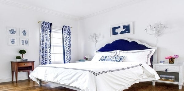 blue and white bedroom