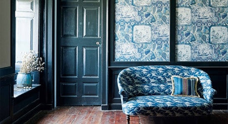 Mulberry Fabric, blue couch