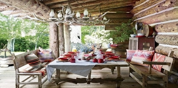 modern country rustic outdoor dining at ralph lauren's Colorado home