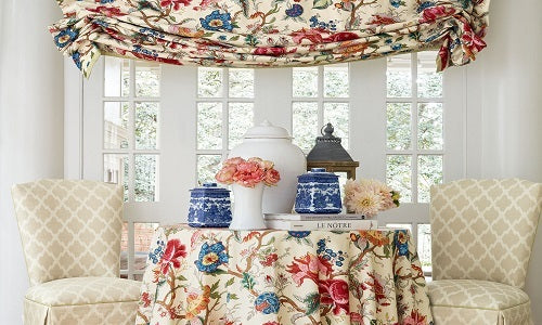 Travers fabric used as a table cloth and drape.