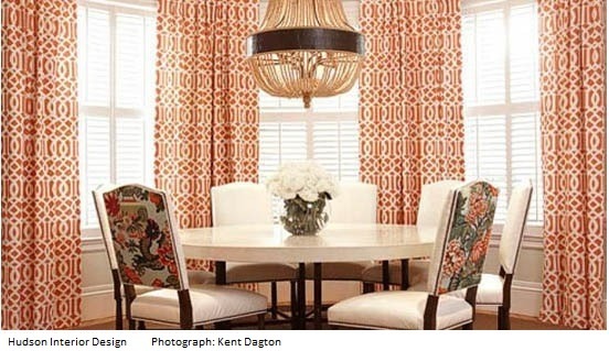 trellis fabrics elegant orange white curtains dinning room chairs table