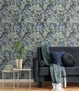 Seabrook Acanthus Garden Bluestone & Golden Wallpaper