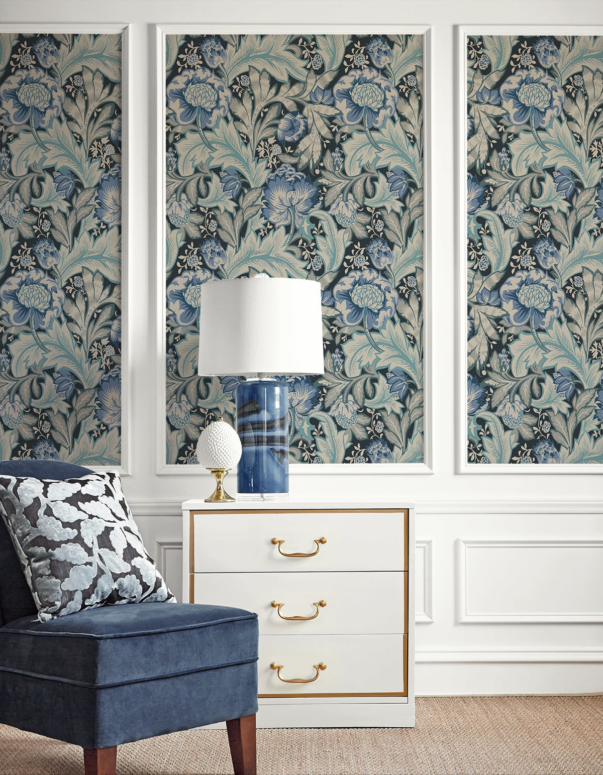 Seabrook Acanthus Garden Bluestone & Golden Wallpaper